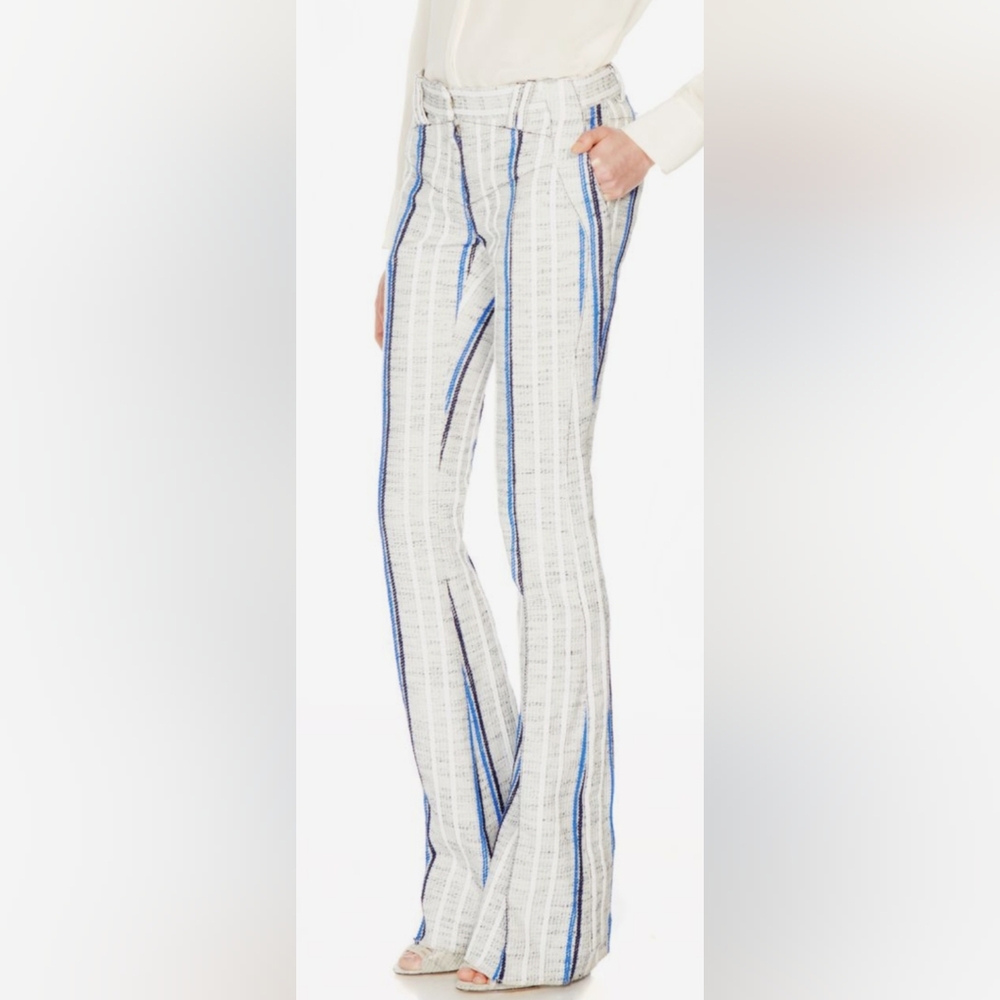 Rebecca Minkoff Blue Gray Navy Cotton Linen Striped Pants 2013 Runway Cruz Sz 2